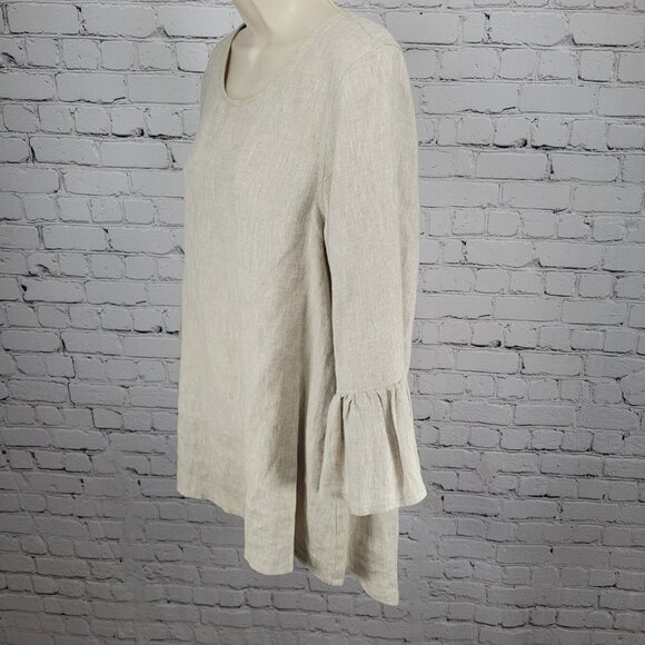 Crown Linen Beige 100% European Linen 3/4 Bell Sleeve Tunic Top Size Small S - Picture 14 of 15